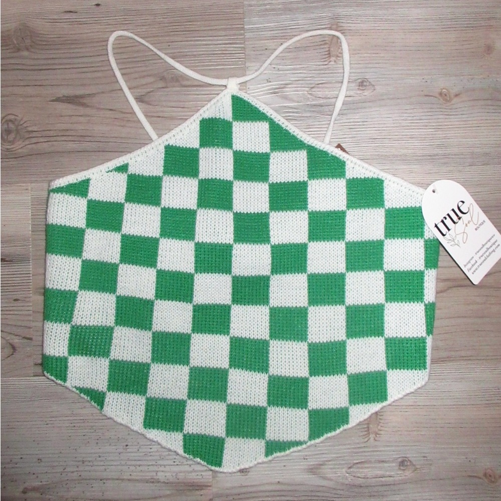 NWT Pretty Garbage Green and White Knit Top
